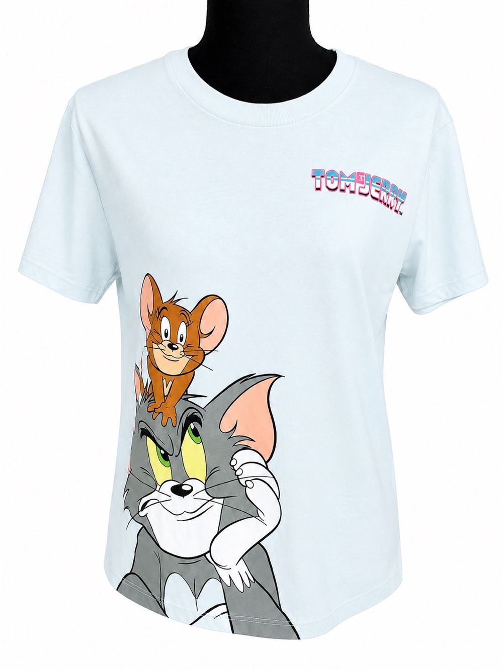 Love Tribe Tom & Jerry Graphic Tee XS Mint Blue Cartoon T-Shirt NWT